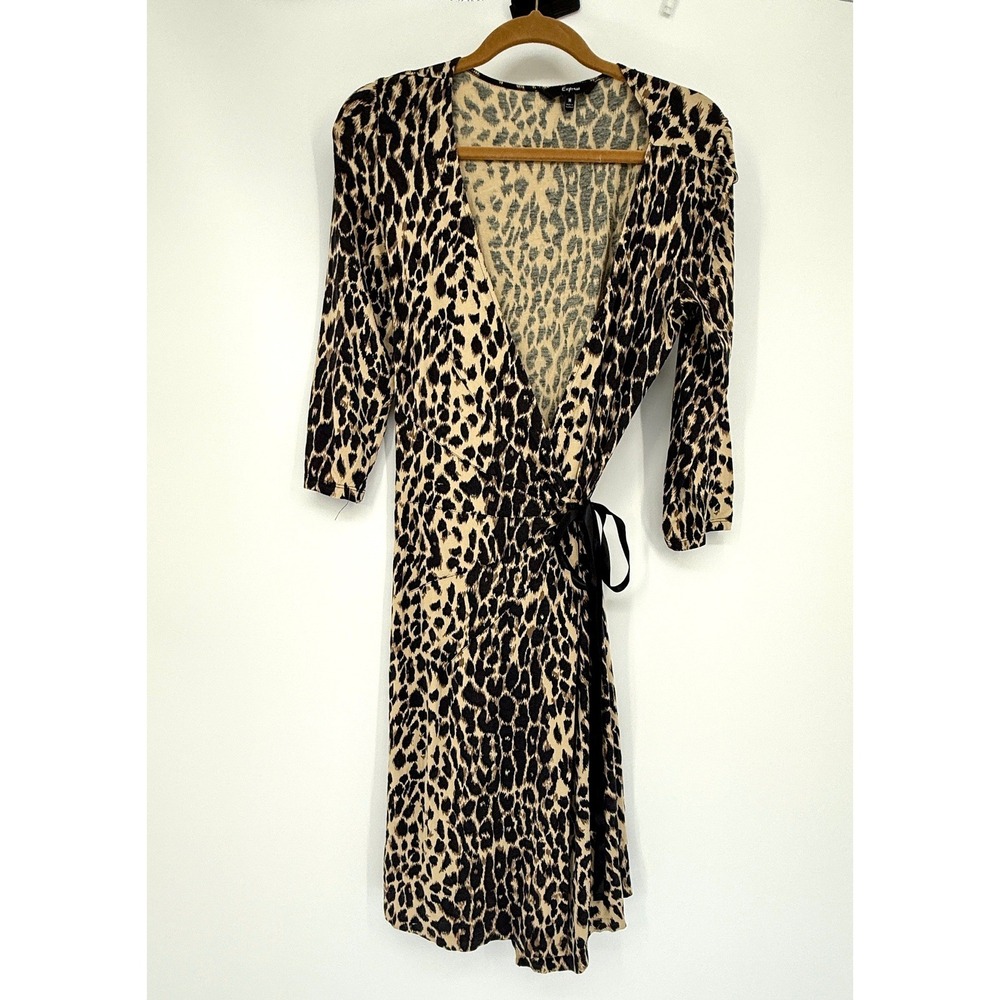 VTG Express Womens Wrap Dress Modal Knit Animal Print 90s Y2K Fairy Grunge M‎
